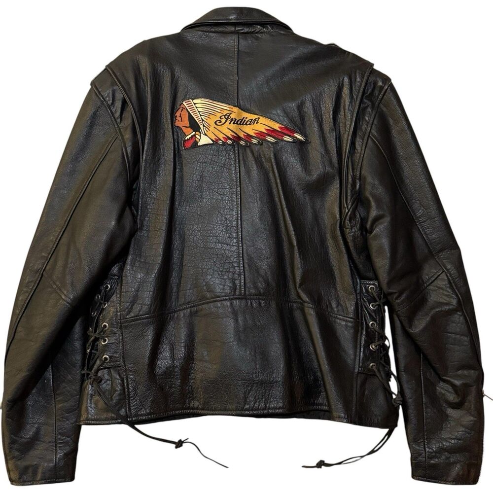 Indian Motorcycle IK Genuine Leather Jacket Size 48 Black Biker Cruiser Patch